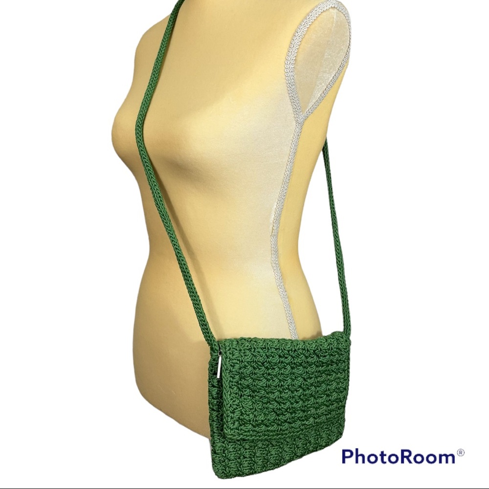 The Sak Green Crochet Small Crossbody Top Flap Zipper Closure Bag